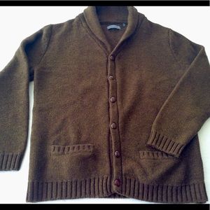 Dunderdon 80% Wool Shawl Cardigan in Brown/Olive